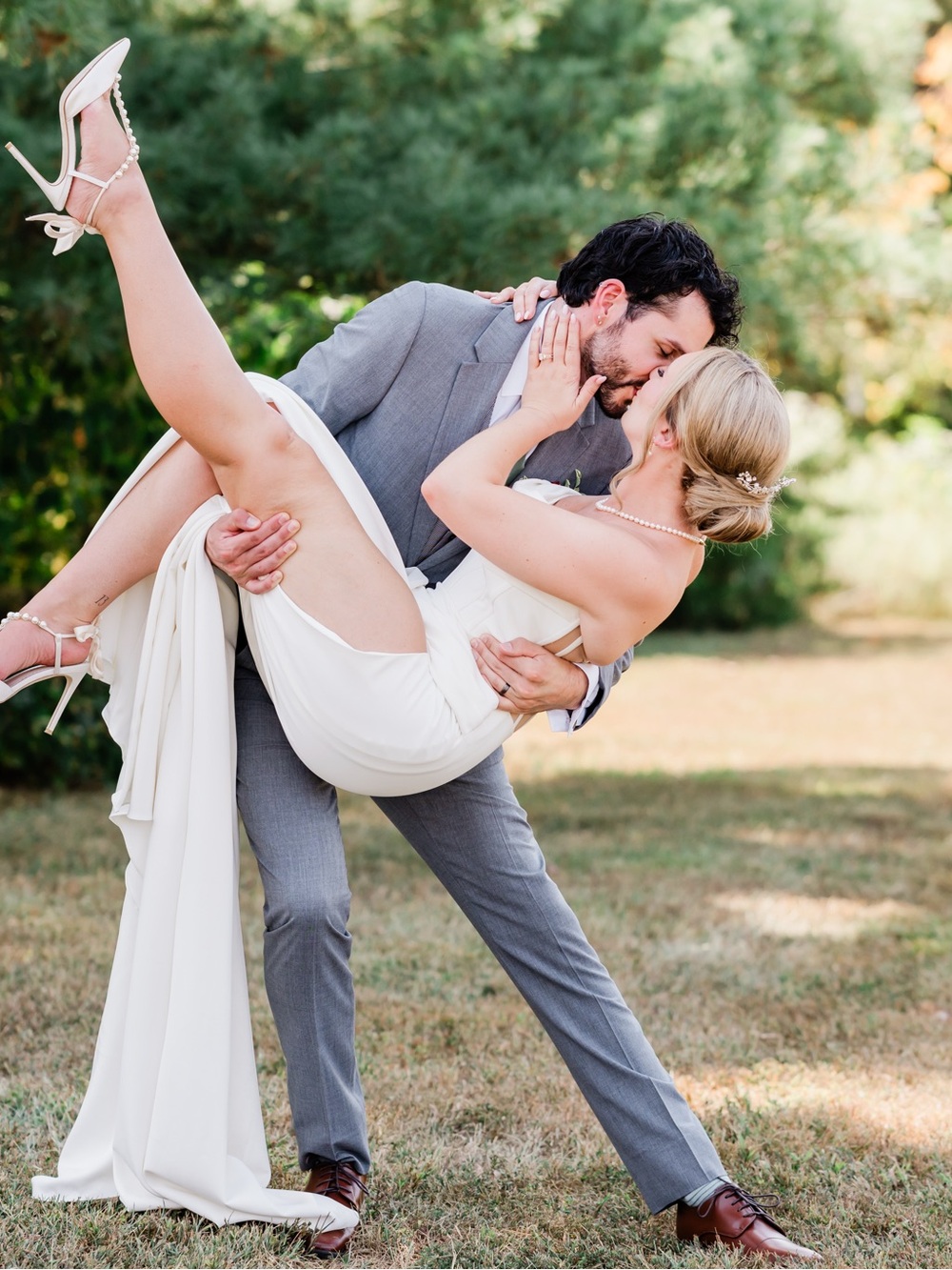 Bella Belle Lisbeth Bridal Heels- Pearl-Trim Satin Pointed-Toe Heels in Ivory - Picture 2 of 15